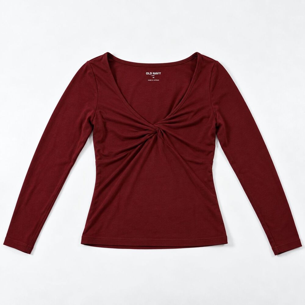 Old Navy Women’s Long Sleeve T-Shirt Red V-Neck Size XS Casual Basic Top